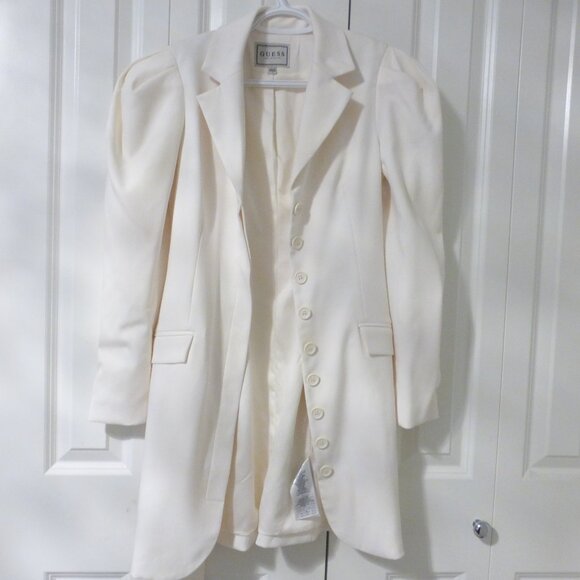 GUESS off white cream blazer overcoat with padded puffy shoulders - Picture 2 of 16